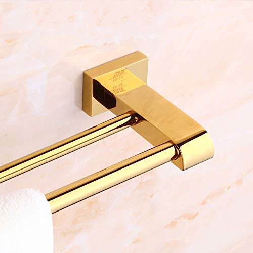 Porte-serviettes de salle de bain double barre en cuivre or 70cm mural - 7