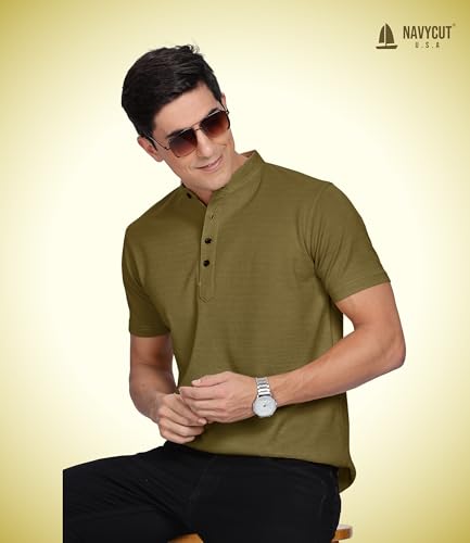 Image of Men's and Boy's Polyster T-Shirt with Mandarin Collared Neck Half Sleeves Closuer Button and Regular Fit | Polo t Shirt for Man || Color Tshirt for Men & Boy