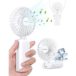 Ventilador Chico TECKNET Ventilador Portátil Silencioso, 3 en 1 Mini Ventilador USB, Ventilador de Mano Recargable con 3 Velocidades Ajustables, Ventilador Plegable de Cuello, para Estudiar, Oficina, Picnic - Blanco