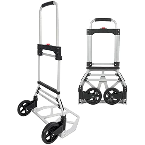 RedSwing Folding Hand Truck Dolly, Strudy Iron Pipe Hand Cart with Telescoping Handle, Heavy Duty 2 Wheels Dolly for Moving, 265lbs Capacity, Silver Cover