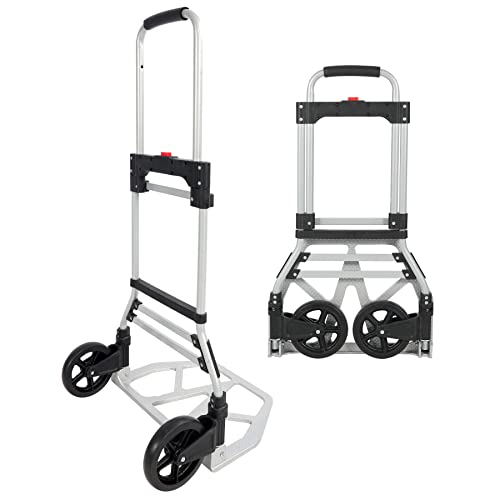 RedSwing Folding Hand Truck Dolly, Strudy Iron Pipe Hand Cart with Telescoping Handle, Heavy Duty 2 Wheels Dolly for Moving, 265lbs Capacity, Silver