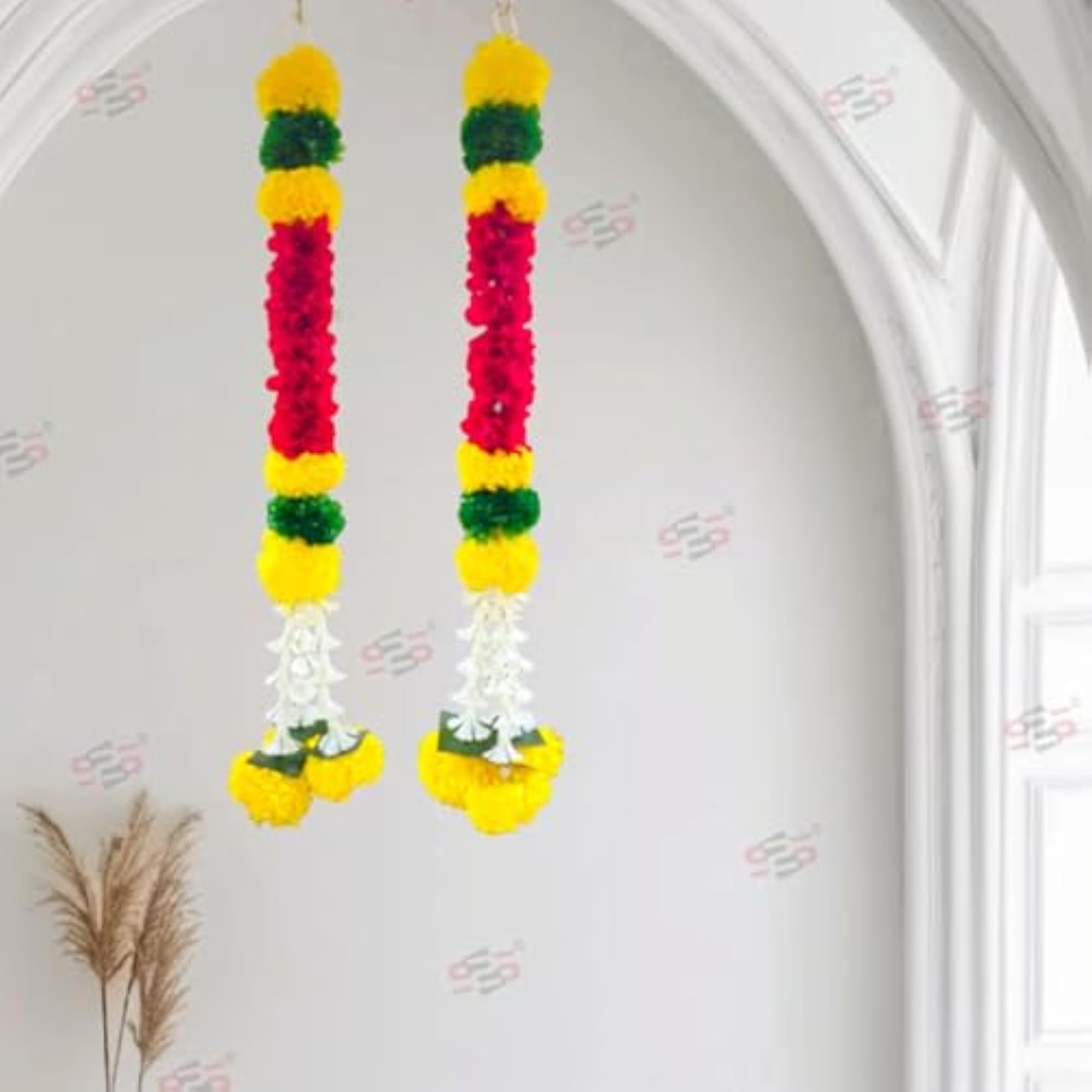 Artificial Fabric White & Maroon Flower Strings for Decoration