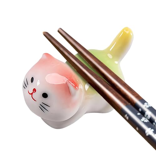 箸置きラッキーキャット | セラミック箸ホルダーラック、箸置きとホルダー、キッチン箸ホルダー、ホームスプーン、ボウル用の猫オーナメント