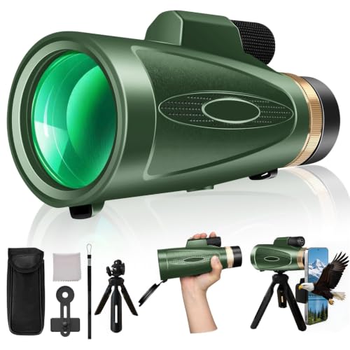 Image of Monocular Telescope 12X60 HD High Power with Smartphone Adapter Tripod Larger Vision Monoculars for Adults with BAK4 Prism & FMC Lens Suitable for Bird Watching Hiking Camping Wildlife-Green