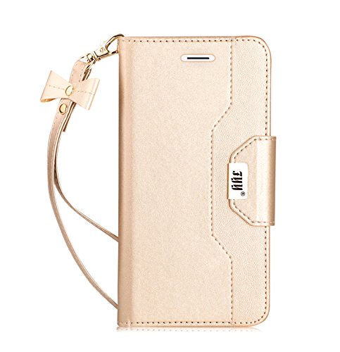 Lederhülle mit Spiegel für iPhone 8/iPhone 7/iPhone SE (2nd) 2020 4,7 Zoll, Wallet Flip Folio Case mit Spiegel und Handgelenkschlaufe für Apple