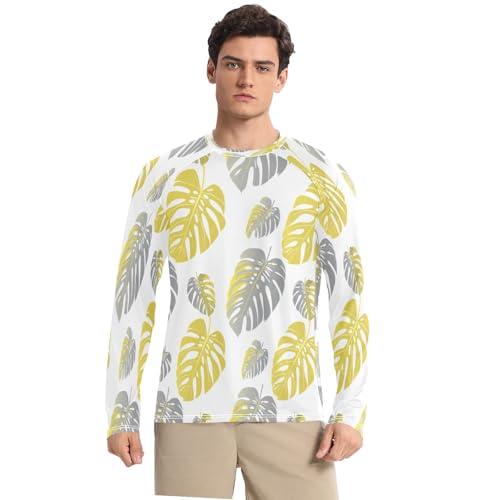 Bulletgxll Tropical Leaves Men's Sun Protection Shirts UPF 50+ Long Sleeve UV Rash Guard Quick Dry Swim Shirts