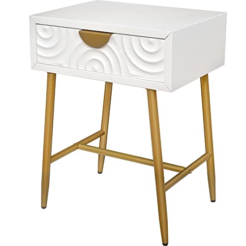 Bhg Modern Style Of Growth Rings White End Table Nightstand With 1 Drawer Side Table With Storage Shelf Small Table For Bedroom #TOP7