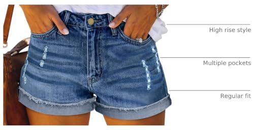 Image of onlypuff Women Denim Shorts Ripped Mid Waisted Jean Shorts with Pockets