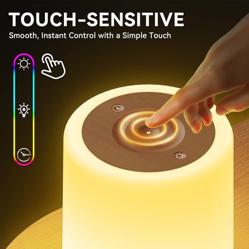Image of Auxmir 3000mAh Night Light, Rechargeable Baby Table Lamp, Smart Dimmable Touch Control LED Bedside Lamp with RGB Color Changing & 5 Modes, Portable Night Light for Kids, Bedroom, Living Room, Camping