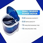 ZENY Portable Mini Washing Machine 8 lbs Washing Capacity Semi-Automatic Compact Washer Spinner Small Cloth Washer Laundry Appliances for Apartment, RV, Camping, Single Translucent Tub Blue - Image 3