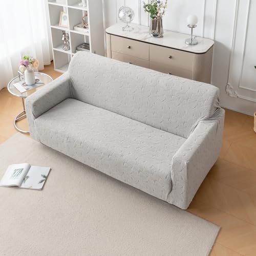 Image of House of Quirk Universal Jacquard Fabric Sofa Cover - Soft, Stretchable Couch Slipcover, Flexible Fit, Wrinkle-Resistant & Easy to Clean (Grey, Three Seater)