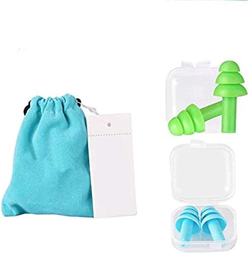 2 Pairs Reusable Silicone Ear Plugs - NRR 32, Waterproof, Hypoallergenic - Ultra Comfortable Noise Reduction Earplugs for Sleeping, Swimming, Concerts and Airplanes (earplugs 2 Set) (Blue and Green)