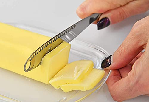 Image of KPNG Stainless Steel Butter Knife - 3 in 1 Butter Spreader Knife, with Serrated Edge and Shredding Slots, Butter Grater Cheese Spreader Slicer,(Color May Vary) (Pack Of-2, Random)