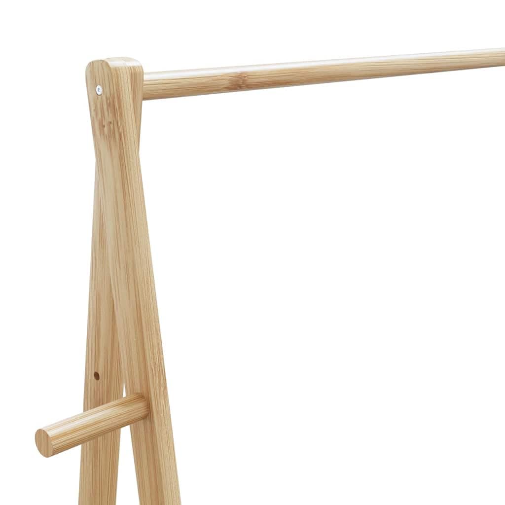 Kleiderständer Bambus mit Ablagen und Rollen 132x45,5x155,5 cm freistehend faltbar platzsparend stabil mit Kleiderstange Haken Garderobenständer für Schlafzimmer Flur Wohnzimmer