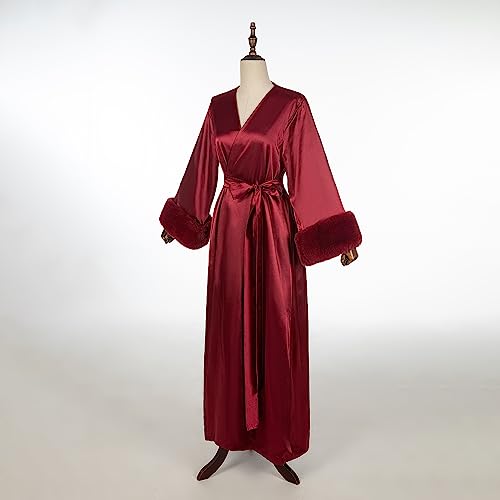 Women's Silk Satin Bridal Dressing Gown Sexy Lingerie Sleepwear Feather Bridal Robes for Women3