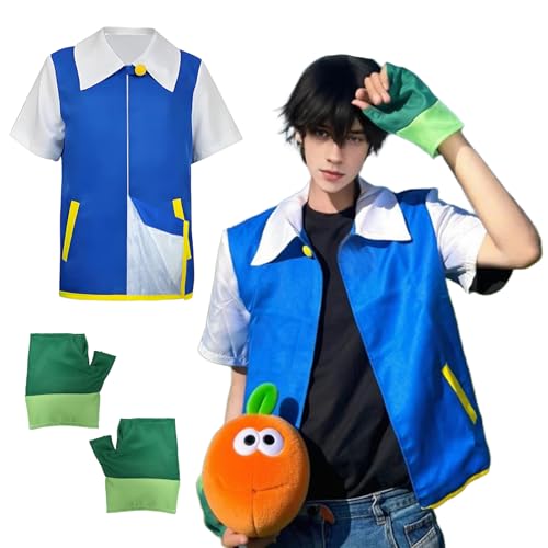 YushengTai Costume de cosplay d'anime classique, manches courtes bleues avec gant, unisexe, pour carnaval, Halloween, fêtes à thème, cosplay, vêtements de...