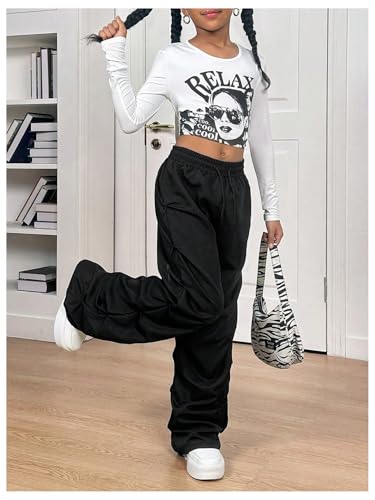 Verdusa Girl's Wide Leg Athletic Baggy Pants Drawstring Waist Track Pants4