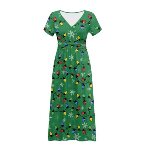 Image of Women's Fall Summer Short Sleeve Ankle Length V-Neck Party Dress with Pockets Size S-3XL