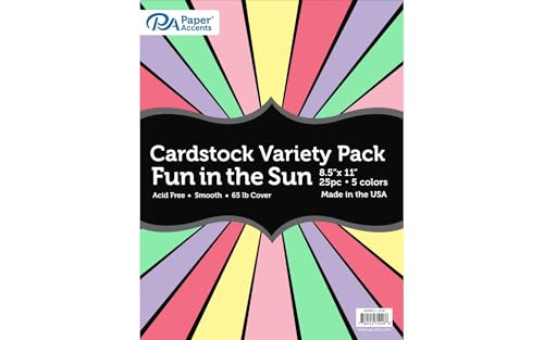 Accent Design Paper Accents Variety Pack, Fun In The Sun Cardstock, 25 Sheets, 8.5x11 Inch, Coordinated Colors, Scrapbooking Cards and Crafts