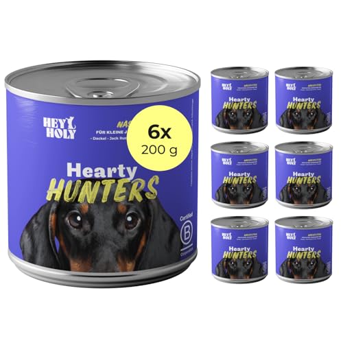 HEY HOLY Premium Nassfutter für kleine Jagdhunde 100% getreidefrei | 6X 200g Hundefutter für ausgewachsene kleine Jagdhunde mit Rind | Hochverträglich aus natürlichen Zutaten