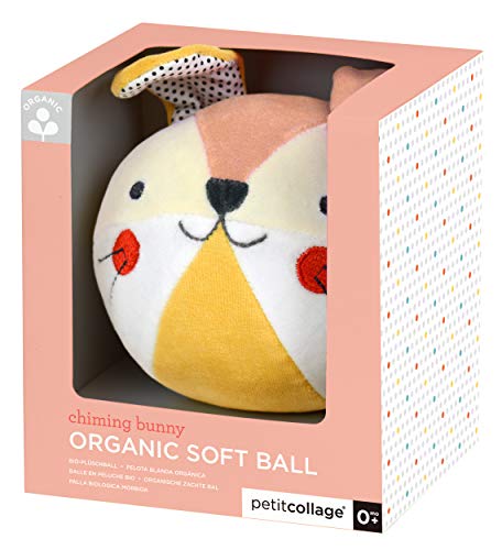 Image of Petit Collage Organic Cotton Soft Chime Busy Baby Ball – Learning Toy for Babies and Toddlers, Measures 6” x 4.75” x 5” – Cute Activity Toy That Encourages Crawling