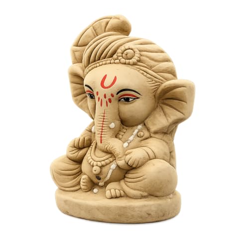 Image of Clay Ganesh Idol, 4 Inches Height, Water Soluble Ganpati Murti for Ganpati Visarjan (Small) (Natural Brown - Bal Ganesha)
