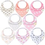 Baby Bandana Drool Bibs for Girls - Super Absorbent Organic Cotton Bandana Bibs - Baby Drool Bib - Teething Bibs - Handkerchief Bibs for Infant, Toddler - 8-Pack Bib Set - Bib Girl (Pink Dreams)
