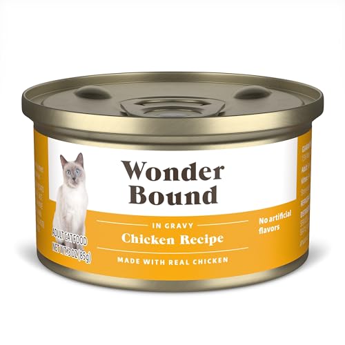 Amazon Brand - Wonder Bound Canned Wet Cat Food (Chicken Recipe in Gravy) No Artificial Flavors Adult Recipe 3 Ounce (Pack of 24)