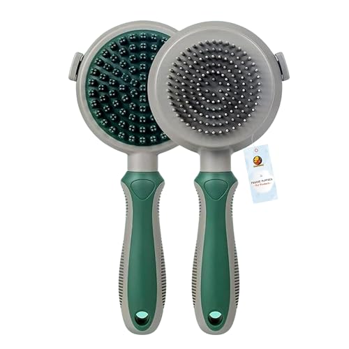 Image of Foodie Puppies Pet Self Cleaning Grooming Massager Slicker Brush for Dogs & Cats - (Magic Duo Slicker) Effortless Undercoat Removal, Stress-Relieving Massaging Tool, Ideal for Long & Short Hair