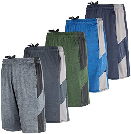 Real Essentials Mens Dry Fit Shorts Dri Active Wear Short Men Athletic Performance Basketball 9 Inch Inseam Sweat Tennis Soccer Running Essentials Gym Casual Workout Sports, Set 7, L, Pack of 5