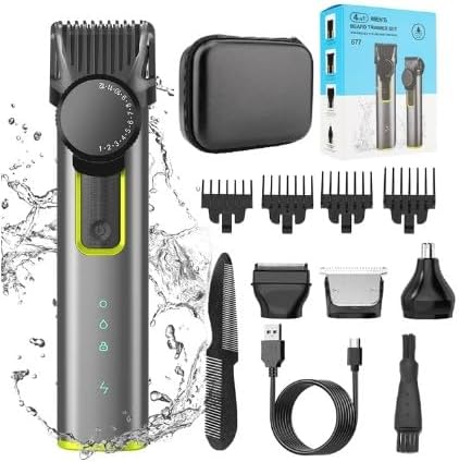 Cordless Electric Beard Trimmer for Men, Adjustable Hair Trimmer, Barbers Kit Waterproof Mustache Trimmers for Men