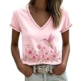 T Shirt Octobre Rose Femme Ruban Rose Cancer du Sein Imprimé...