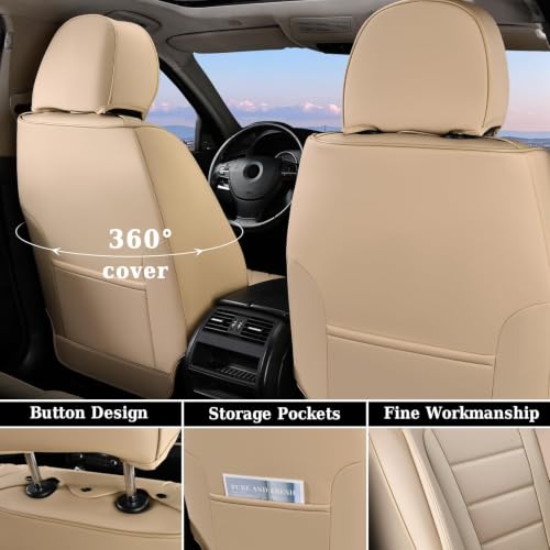 Image of Coverado Car Seat Covers Front Seats, Car Seat Cover Beige, Car Seat Protector, Car Seat Cushion Nappa Leather, 2-Pack Waterproof Seat Covers Carseat Cover Universal Fit for Most Cars Trucks