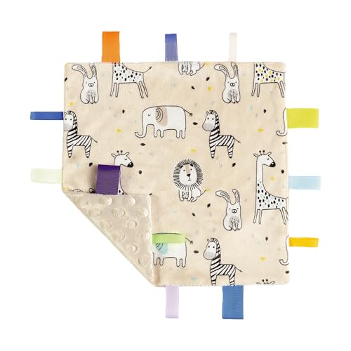 Image of CREVENT Tag Security Blankets for Babies, Soft Small Loveys for Boys, Baby Comforter Sensory Blanket, Great Gifts for Birthday Baby Shower (10 inchX10 inch 10 Taggies)