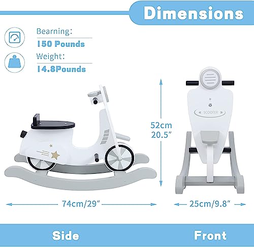 Labebe Baby Rocking Horse Wooden Ride On Toys For Toddler 1-3 Years (White Motorcycle Rocking Horse) #TOP3