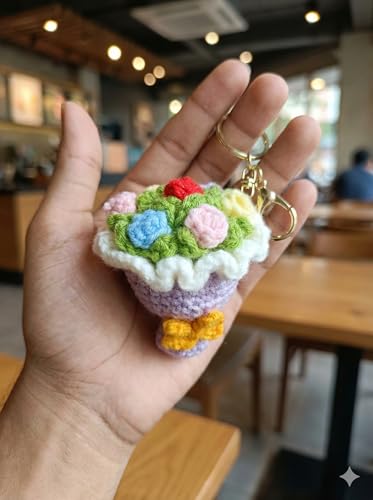 Image of Handmade Crochet Flower Keychain for Bags Keys Purse Backpack Cute Aesthetic Yarn Keyring Bag Charm Handmade Soft Thread Flower Keychain for Girls Women Kids Gifting and Daily Use