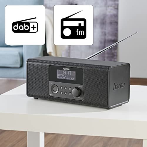 Hama Digitální rádio DR1400 (DAB/DAB+/FM, rádiový budík se 2 časy alarmu/snooze/časovačem, 4 tlačítka stanic, stereo, osvětlený displej, kompaktní digitální rádio) černé