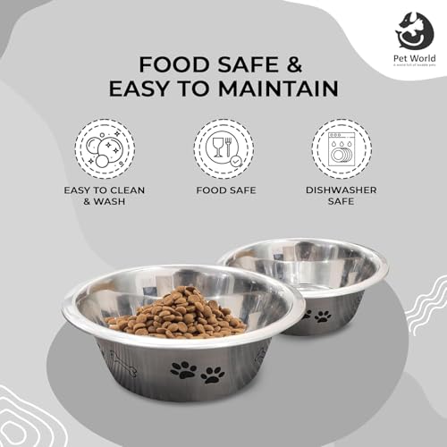 Image of Pet World Pet Bowl with Anti Skid Ring & Paw Print Design | Durable Food & Water Bowl for Dogs & Cats | Non-Slip Base | Easy to Clean | Ideal for Daily Feeding 2530ml (Pack of 2)
