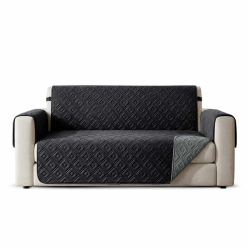 Image of Hafaa Sofa Cover 2 Seater Water Resistant Sofa Slipcovers, Black/Dark Grey Non Slip Reversible Sofa Covers with Elastic Strap - Washable Sofa Protectors from Pets/Kids/Dogs