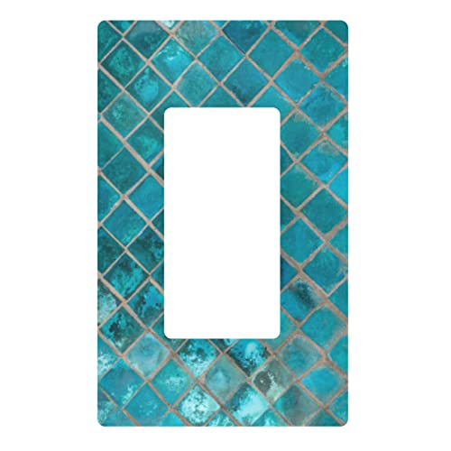 Exotic Turquoise Ceramic Mosaic Tile Wall Plate Cover Size 1-Gang 4.6" X 2.9", Single Rocker Switch Plates, Unbreakabl Light Switch Or Receptacle Outlet Wall Plate #TOP23