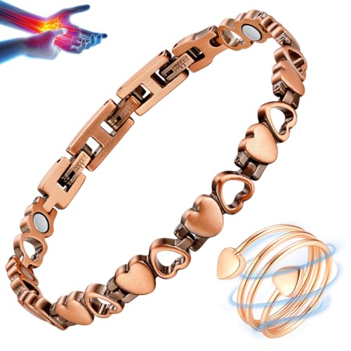 Vicmag Lymph Drainage Copper Bracelets for Women Arthritis Magnetic Therapy for Joint Pain Relief RSI Carpal Tunnel 3500 Gauss Magnet 100% Solid Pure Copper Jewelry Gift with Adjust Tool