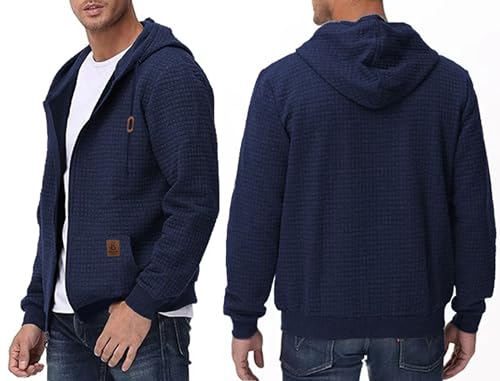 BAYAMO Mens waffle Lined Zip Up Hoodie Full Zipper Sweatshirt Fashion Casual Lightweight Drawstring Hooded Jackets S-2XL2
