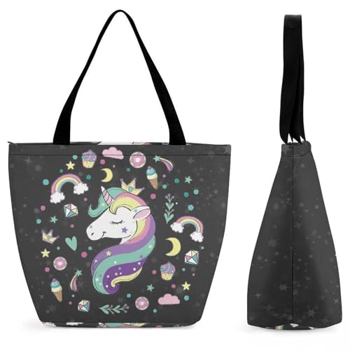 Sac à main pour femme motif licorne et crème glacée, grand format 28.5x18x32.5cm pour le voyage