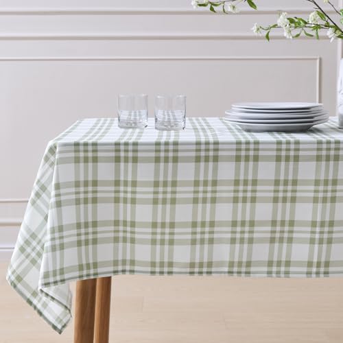 Sage and White Tartan Rectangle Table Cloth 52