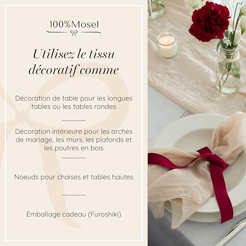 Tissu de décoration mousseline beige natural 48cm x 5m