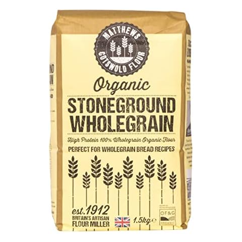 Matthews Cotswold Organic Stoneground Wholemeal Flour - Speciality - Artisanal - Milled In Britain - 1.5kg Bag (Pack Of 5) Cover