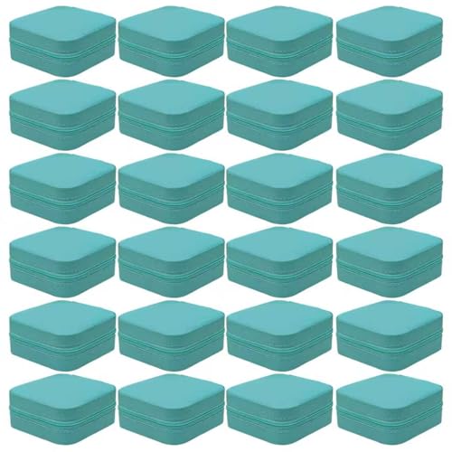HXOAOXH 24-Pack Mini Sage Green Travel Jewelry Box - 3.9" PU Leather Snap Case with Mirror, Compact Ring Earring Organizer, Bridesmaid Proposal Gift & Wedding Favor Bulk Set