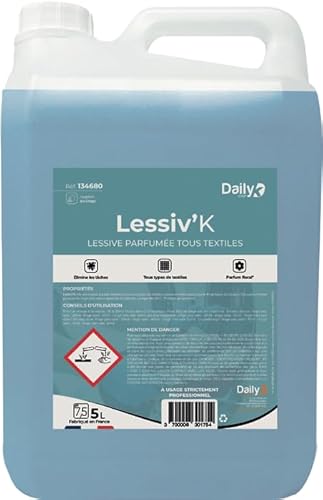 DAILY K - LESSIV'K - Lessive liquide tous textiles - Parfum floral - Fabriquée en France - Bidon 5 Litres