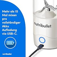 nutribullet Portable, Smoothie Maker to go, 475 ml BPA-freier Becher, kabellos, wiederaufladbar für 15+ Mixvorgänge, tragbarer mini Mixer für mix & go, zerkleinert Eis & Obst, Weiß, NBP003W – Ansicht 3