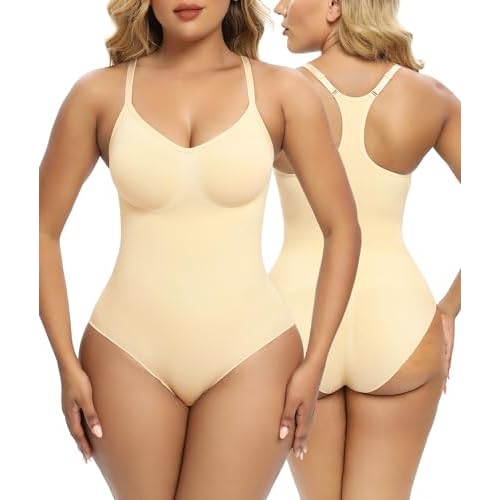 SHAPERX Bodysuit for Women Tummy Control Shapewear Racerback Seamless Body Shaper Tank Top Beige Small-Medium